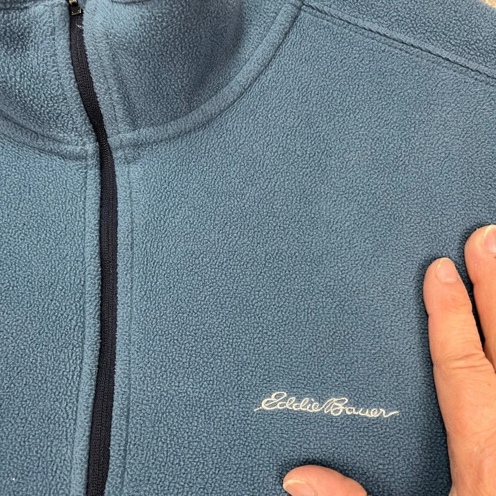 Eddie Bauer Pullover Mens Large Blue Long Sleeve 1/4 Zip Polartec Fleece STAIN